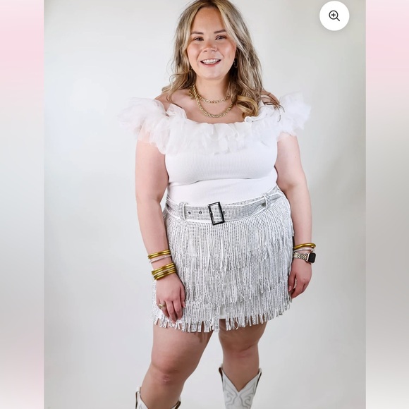 COWBOY KILLER CRYSTAL FRINGE MINI SKORT IN WHITE - Picture 10 of 12
